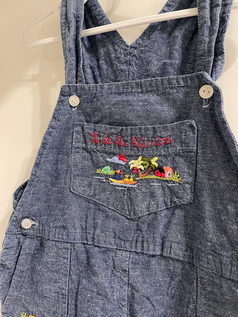 Denim Embroidered Overalls - Size 2